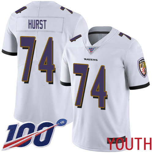 Baltimore Ravens Limited White Youth James Hurst Road Jersey NFL Football 74 100th Season Vapor Untouchable
